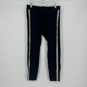 Express Womens Black Rhinestone Side Stripe Leggings Size M Sparkly Stretch Pant